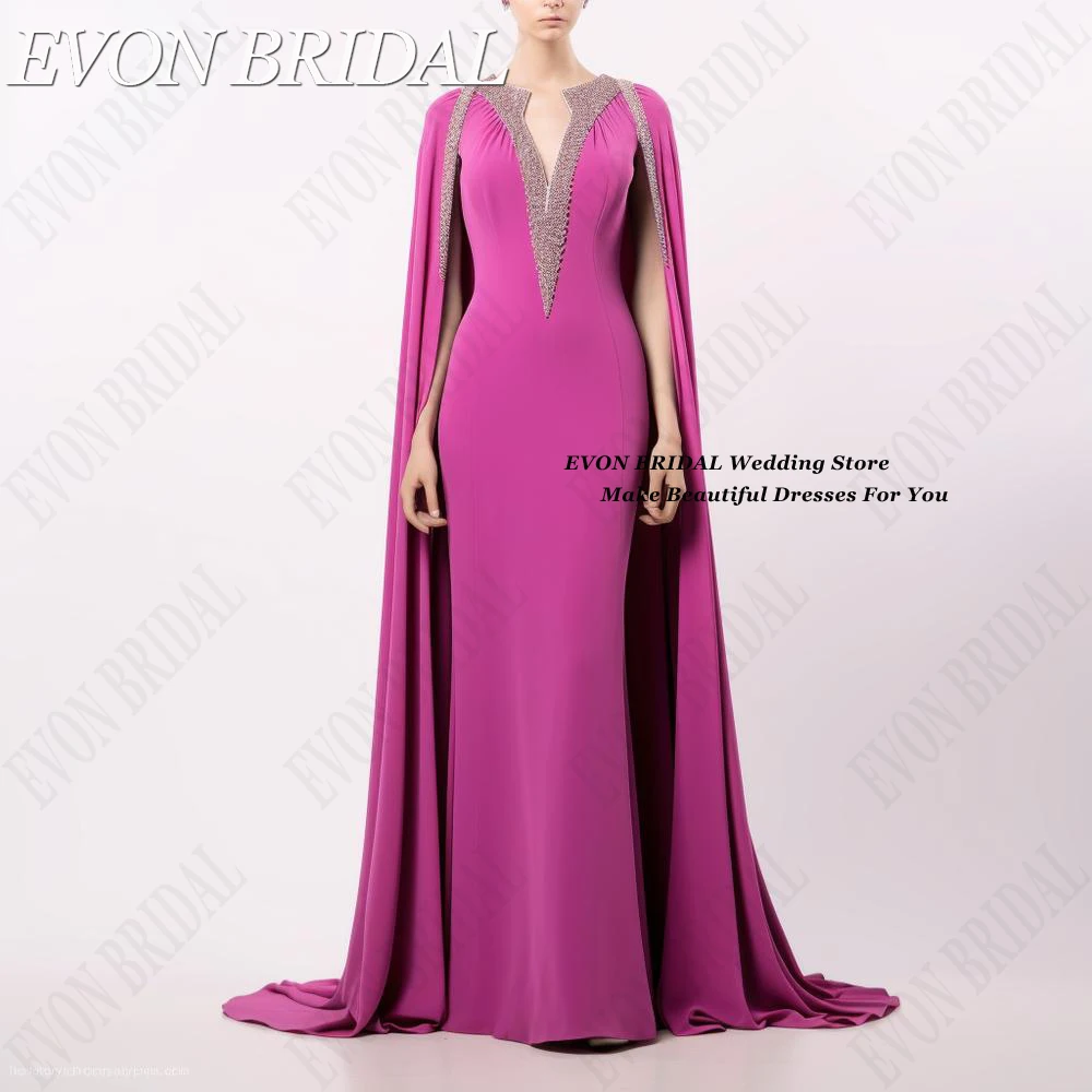 

EVON BRIDAL Formal Evening Dresses For Women Elegant Crepe Embroidery Wedding Party Dress Fuschia Shawl robe soirée femme luxe