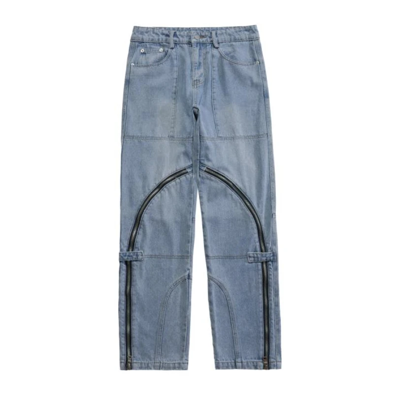 Fashion Denim Straight Pants Hip Hop Jeans with Zipper Streetwear Trousers New Summer Casual Joggers Men Designer Jeans for Men