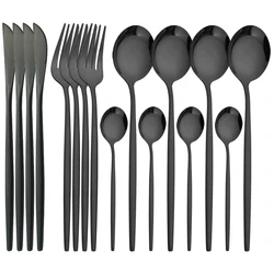 16Pcs Dinnerware Set Stainless Steel Tableware Mirror Dinner Black Cutlery Set Knife Fruit Fork Spoon Silverware Kitchen Set