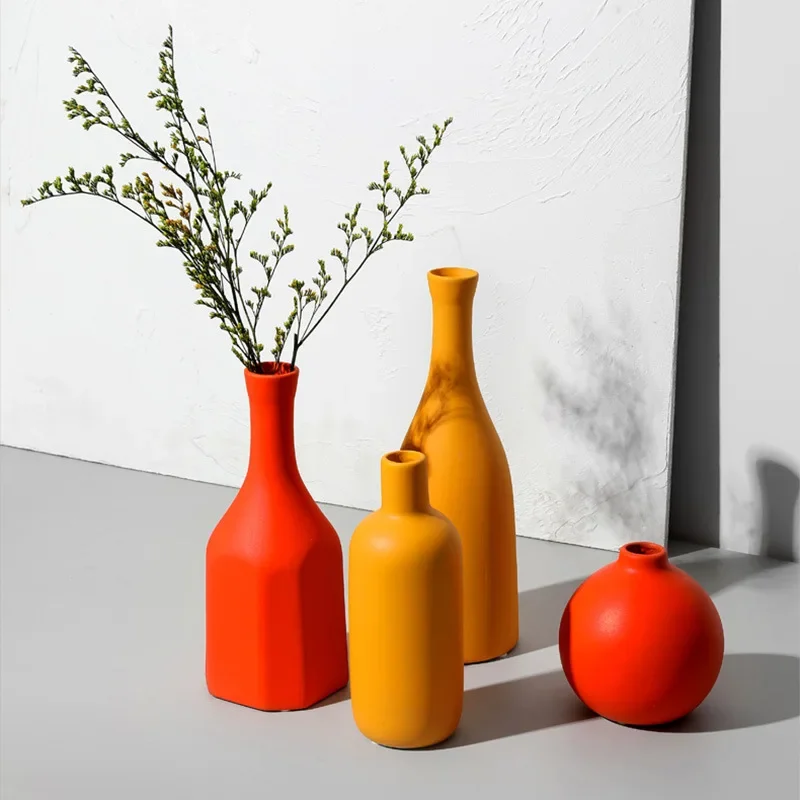 Orange Yellow Blue Nordic Ceramic Dried Flower Vase Decoration Guest Restaurant Ornaments Home Decoration accessories gift 2