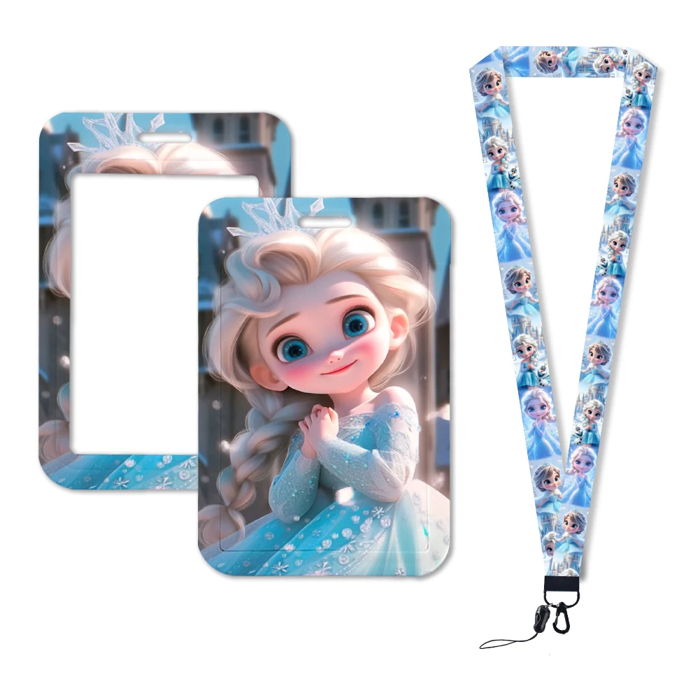 Disney Frozen 2 Elsa Anna Mini Princess Cute Pattern For ID Card Cover School Bus Card Badge Holder Charm Lanyard Accessories 4