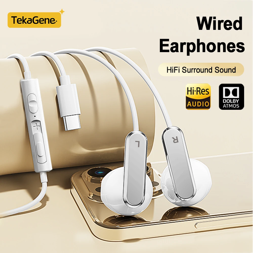 USB Type C HiFi Bass Stereo Wired Earphones with Volume Control