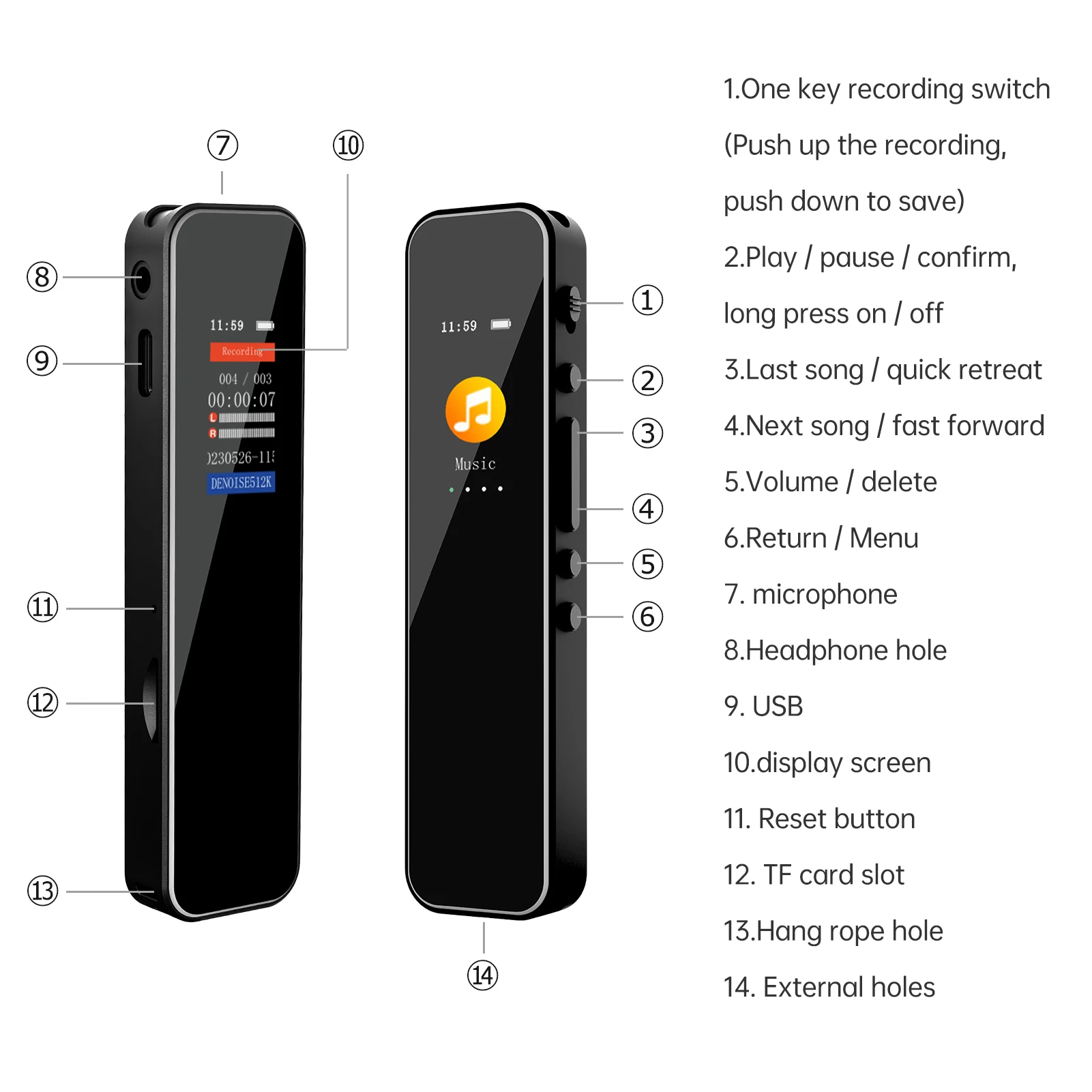 New 64GB Digital Voice Recorder Voice Activated Audio Recording Noise Reduction with Playback MP3 Music Player 280hrs Recording