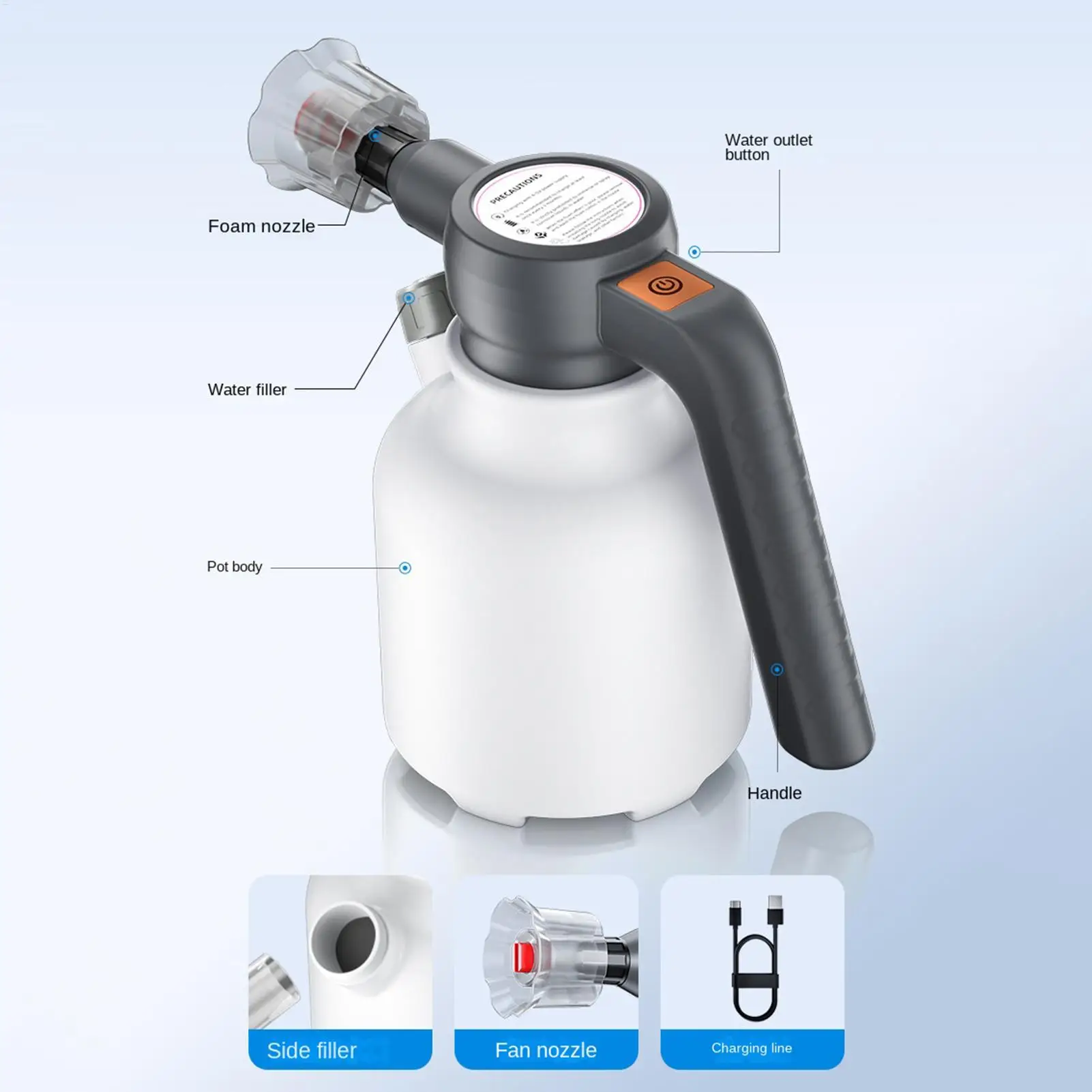 2L 전기 자동차 세차 폼 스프레이어 자흡식 충전식 에어 압력 분무기 자동 75도 팬형 폼 출력 병