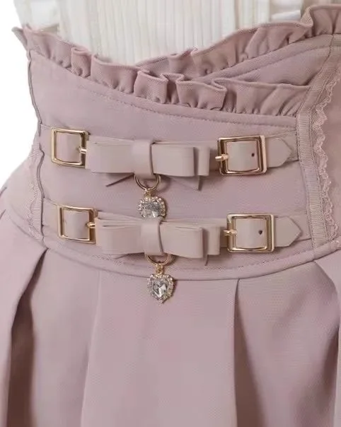 Jirai Kei Skirt Mine Series Kawaii Double Layer Dress Belt Heart