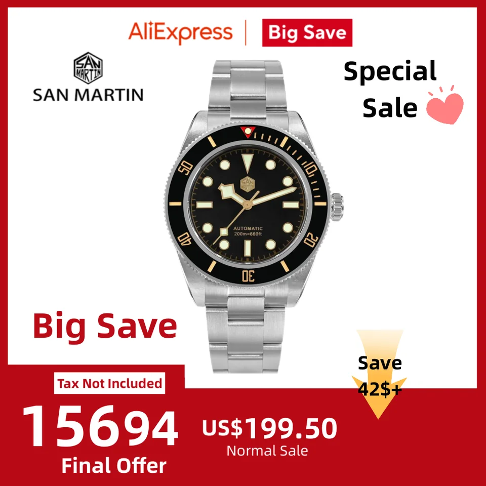 San Martin 40mm NH35 Automatic Men Diving Watch 20ATM Waterproof 