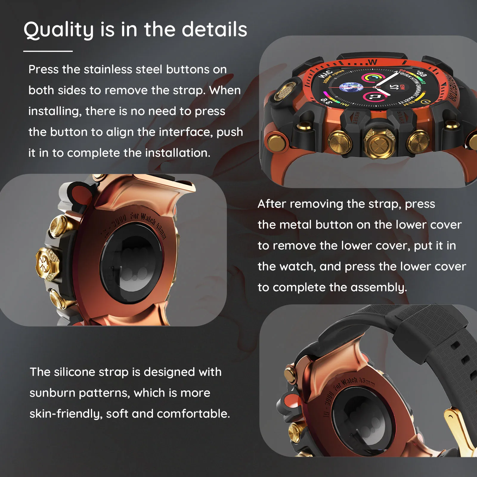 New Design Mod Kit For Apple Watch 9 8 7 6 SE 5 4 Refit Case Silicone Band For iWatch Series 45mm 44mm Mod Kit Sport Bracelet