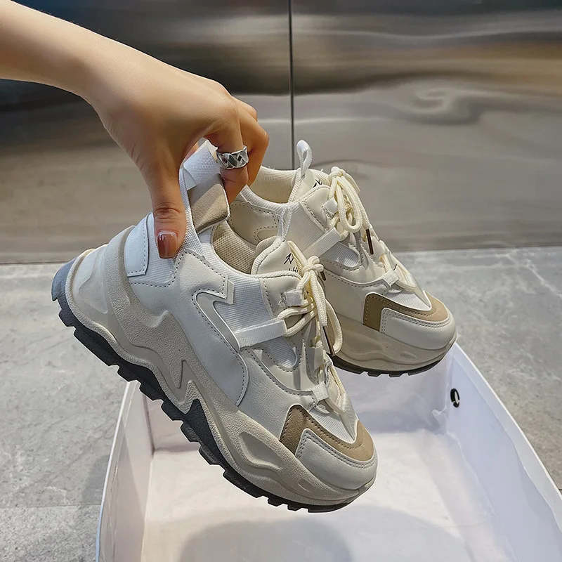 Baskets épaisses à lacets pour femmes, chaussures de marche
