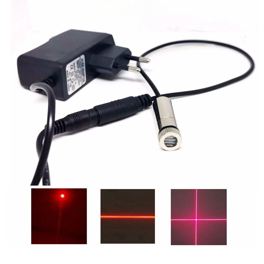 5V AC Power Adapter 650nm 100mw Red Laser Diode Module Focusable Dot Line Cross Beam 12*35mm