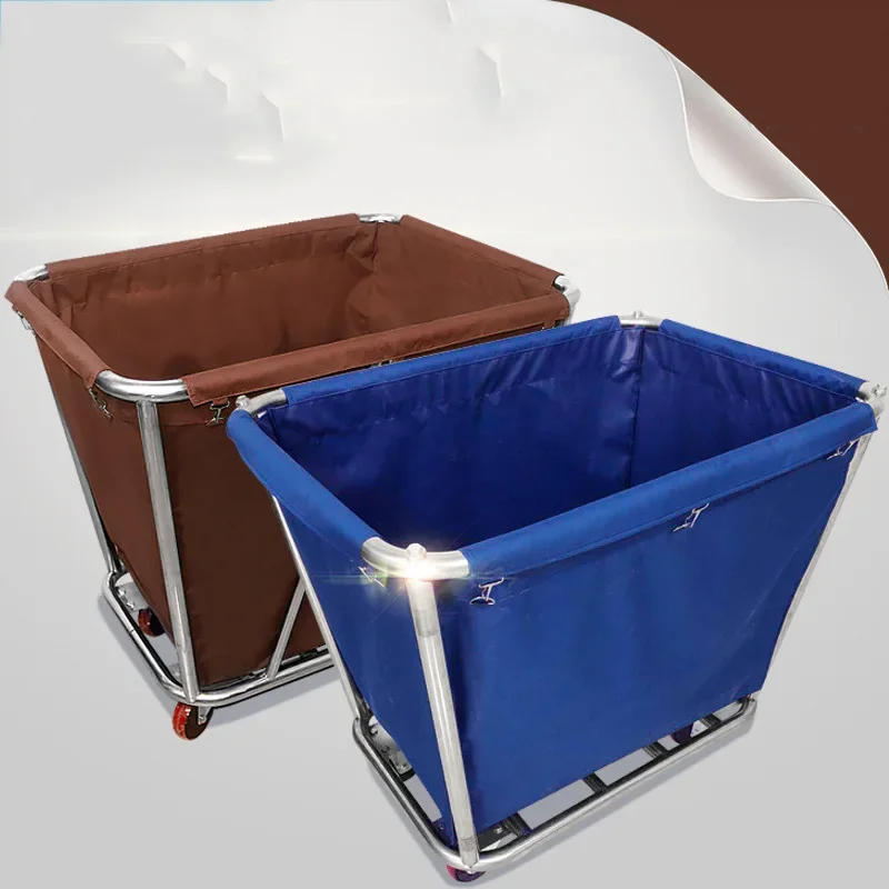 Hotel Linen Cart Working Car for Guest Room Stainless Steel Service Car Laundry Car Hotel Cleaning Car Handcart with Wheels images - 6