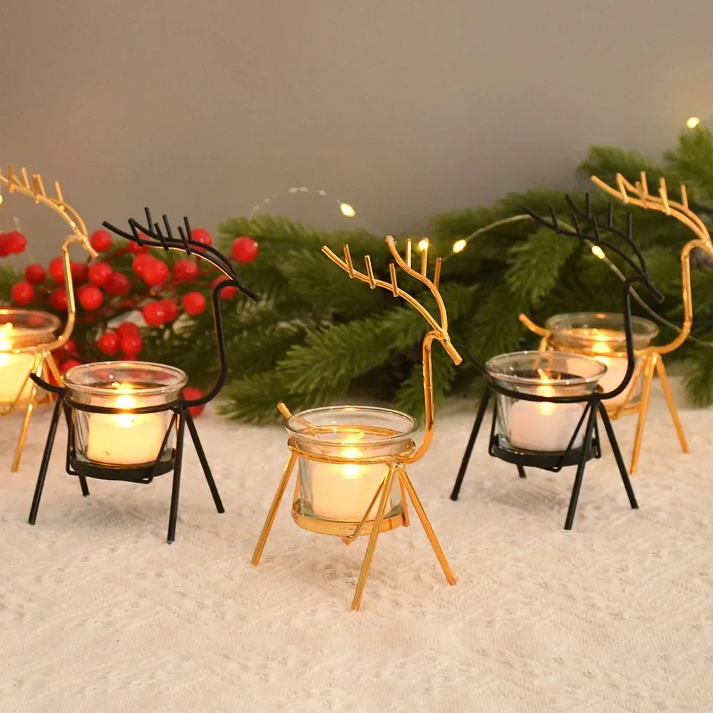 Reindeer Candlestick Tea light Deer Metal Iron Candle Holders for Party Wedding Home Coffee Table Decor New Year Noel Gift