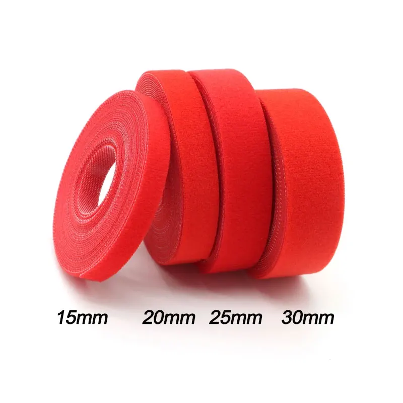 Red Reusable Double-Sided Hook and Loop Fastening Cable Ties - 5m Roll, Multiple Width Options