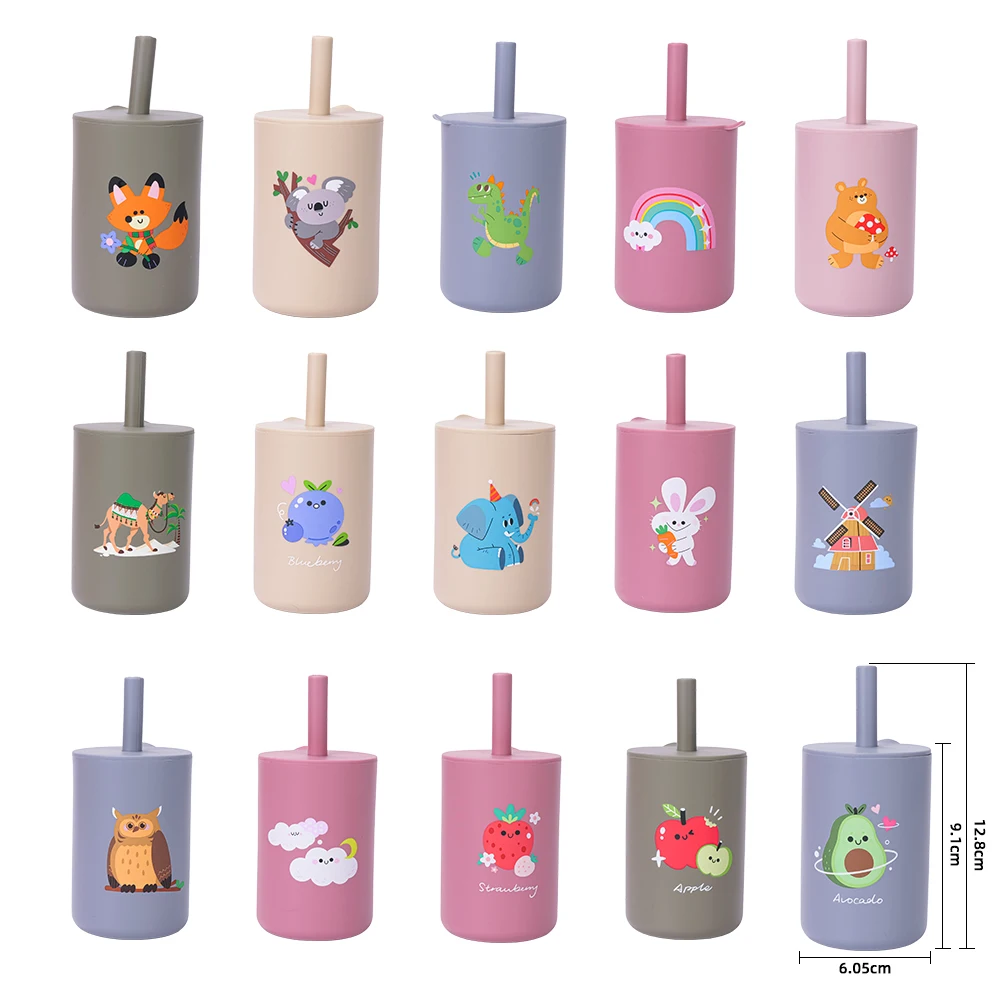 TYRY.HU Baby Feeding Straw Cup Baby Cartoon Learning Feeding Cup Food Grade Silicone Toddler Water Bottle Tableware BPA Free 6