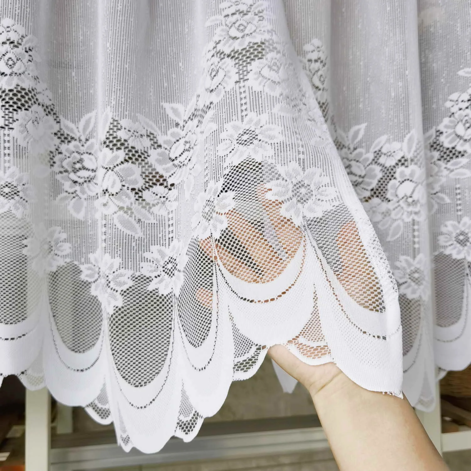 White Lace Sheer Curtains Long Scalloped Bottom Kitchen Short Curtain Valance Window Treatment for Bedroom Living Room Cabinet - Image 3
