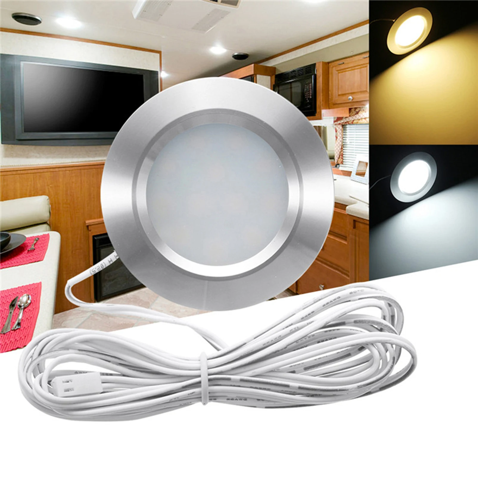 Travel Recessed 12LED Lights Round RV Boat Recessed Ceiling Light Ultra-Thin Camper Interior Lighting Small Downlight with Cable