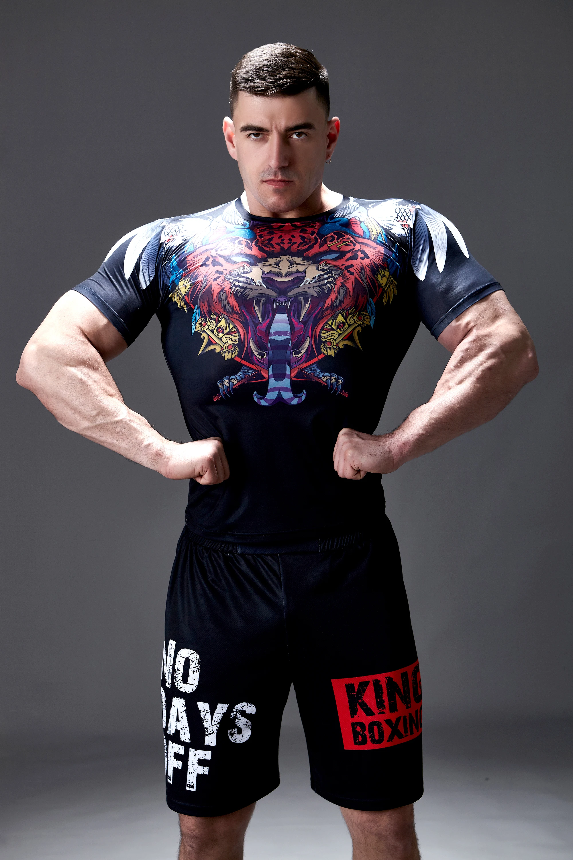 Herren Cartoon Print Kompressions-T-Shirt Jiu-Jitsu MMA Rash Guard Dragon Kleidung Herren Kurzarm T-Shirt Herren Gym Sport Tight Top – Detail 7