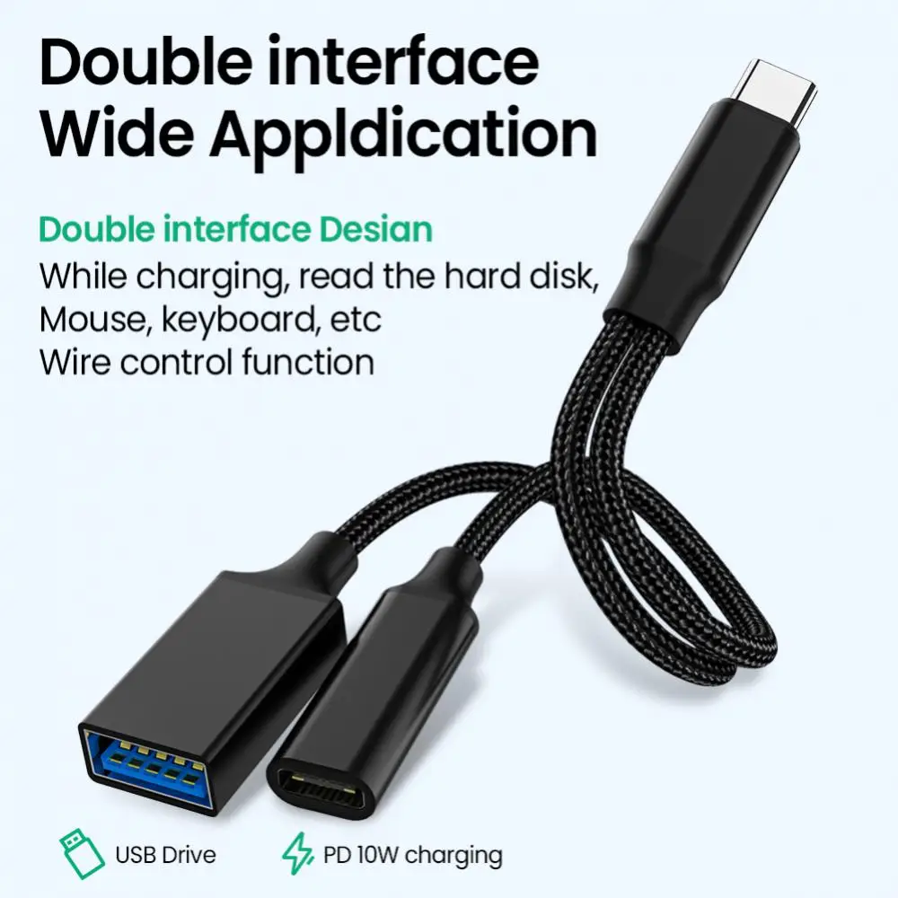 USB C OTG 케이블 어댑터, 노트북 태블릿용, PD 충전 포트 포함, 2 in 1
