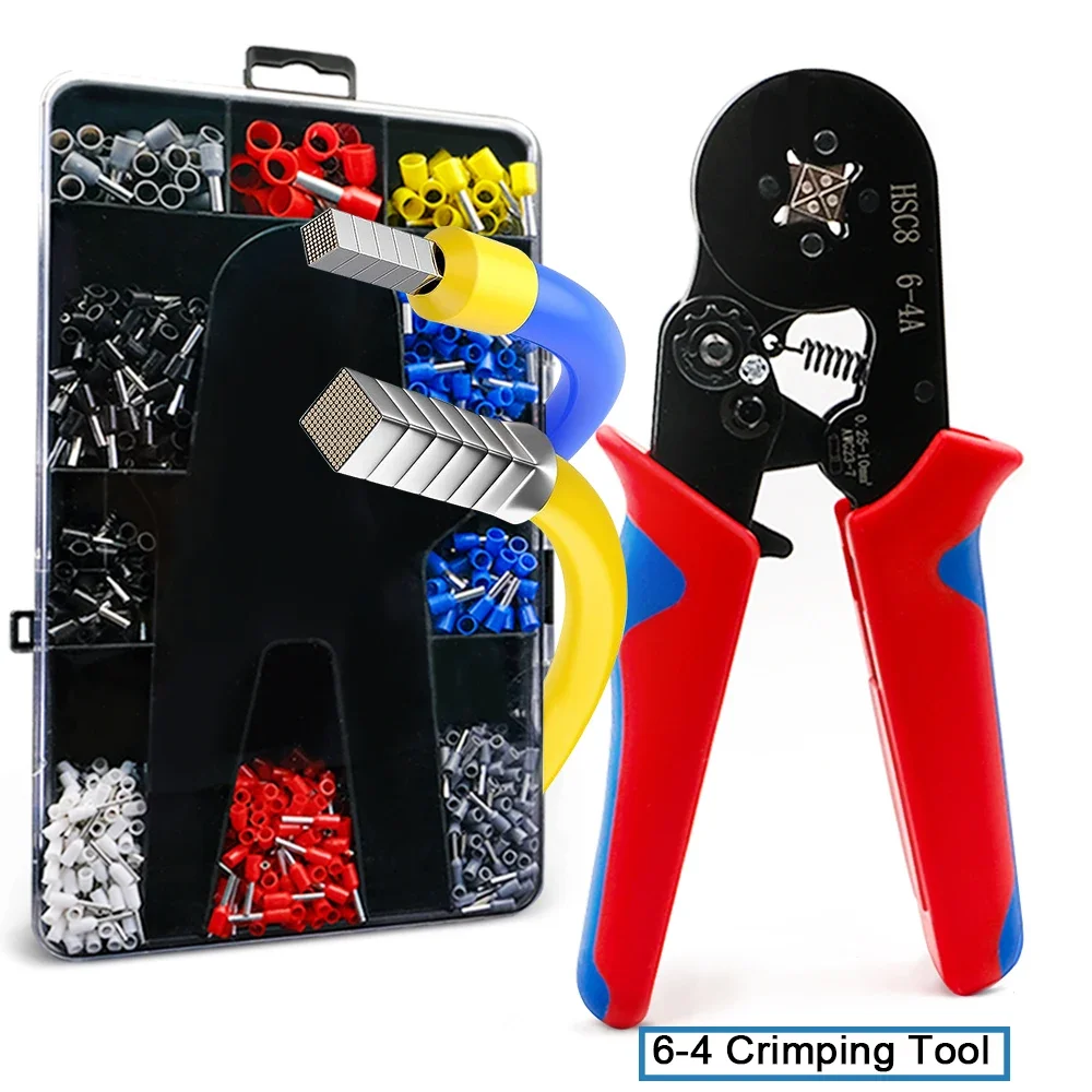 HSC8 Cable Wire Crimper Crimping Tool Plier Set 6-4/6A 23-7AWG Self Adjustable 1200Pcs Cord End Bootlace Ferrules Terminals Kit electrical wire terminal