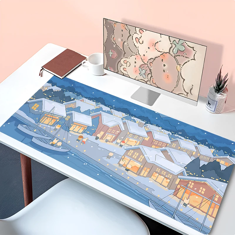 

Snowy City Mouse Pad Large Cartoon White Desk Mat Laptop Gaming Kawaii Keyboard Rug Computer Blue Anime Mousepad 900x400 Carpet