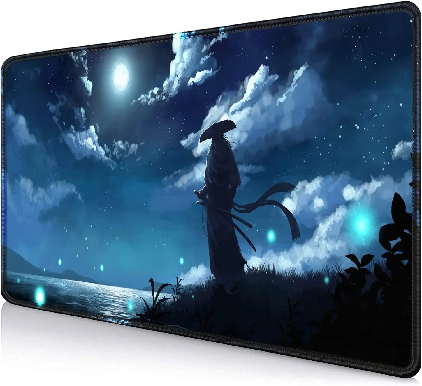 

Gaming Large Mouse Pad for Desk 35.4“x15.7" Black Night Japanese Samurai Mouse Pad Long Non-Slip Rubber Base Computer Mousepad