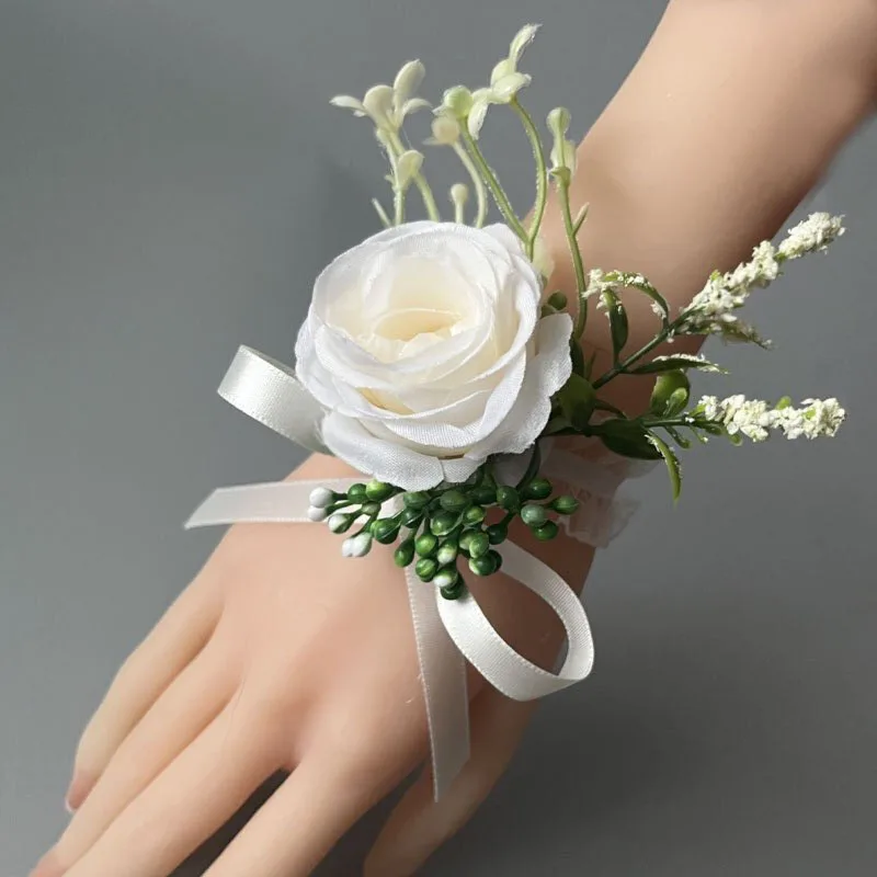 Bouquet Sposa Rosa E Bianco LEIFENY Con Nastro In Seta - Fiori Artificiali Per Matrimonio E Decorazione