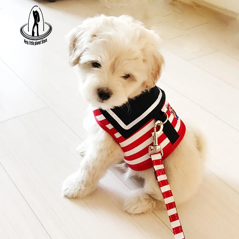 

Pet Dog Clothes Soft Breathable Navy Style Leash Set for Small Medium Dogs Chihuahua Puppy Collar Cat Pet Dog Chest Strap Leash