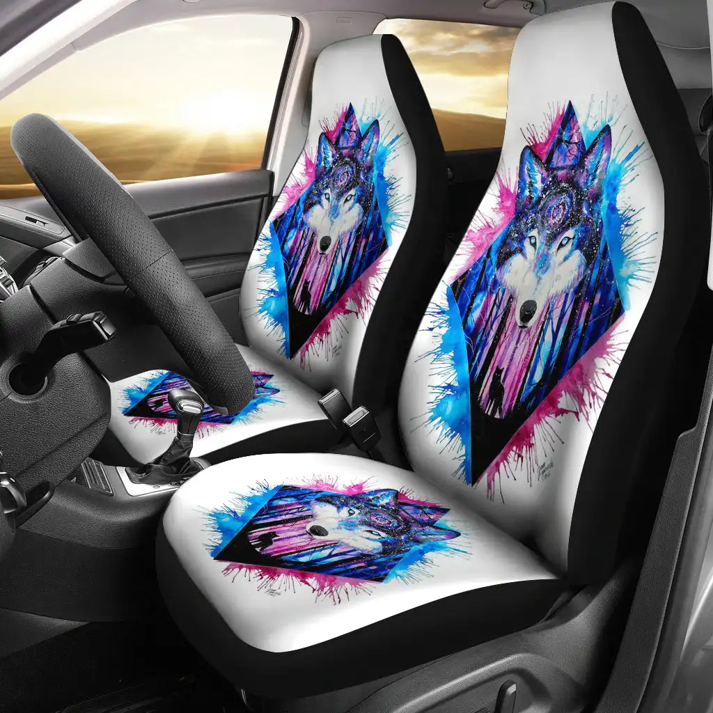 Набор чехлов для автомобильных сидений, универсальные эластичные детали для автомобильного интерьера из полиэстера с объемным волчьим узором