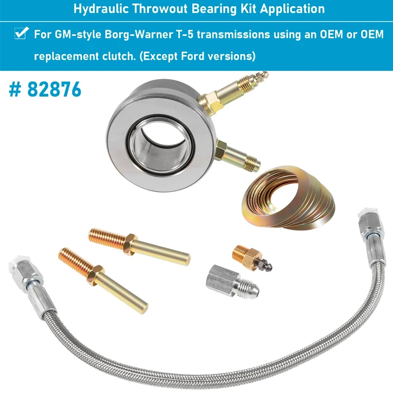 YMT 82876 T-5 스톡 클러치 유압 스로아웃 베어링 및 호스 키트 교체 GM 스타일 Borg-Warner T-5 변속기에 적합