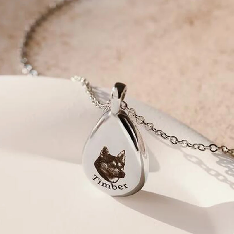 Personalized Urn Necklace Memorial Jewelry Urns for Cat/Dogs Pet Loss Gifts Pet Photo Custom Stainless Steel Pet Necklace 3