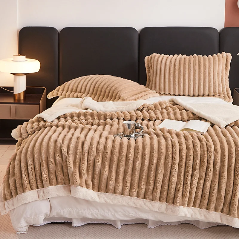 

Thicken Rabbit Plush Blanket Winter Warm Blankets for Adults Kids Sofa Bed Cover Wool Fleece Quilts Throw Bedspread for Bed Home