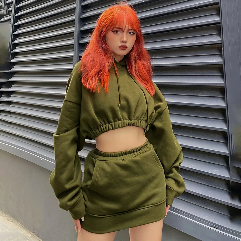 

Spring Autumn Women's Spicy Girls Hoodie Sweatshirt Set Short Hoodies Street Fashion Clothing Kpop Y2k Clothes Streetwear Korea