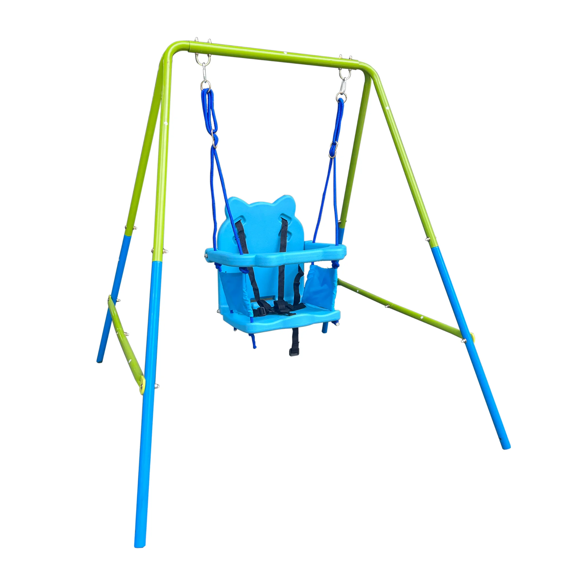 green and blue interesting 2 in 1 baby swing mental plastic safe swing set 110lbs for outdoor playground for age 3+ 5