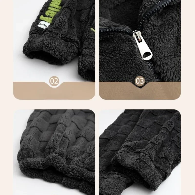 Stand Collar Coral Velvet Men Pajamas Simple Casual Sleepwear Autumn Winter Handsome Teenagers Loungewear Zipper Hooded Homewear