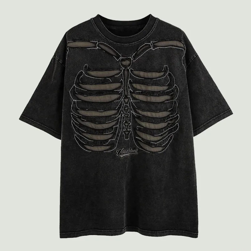 

Streetwear Skull Printed T Shirts Mens Hip Hop Harajuku Distressed Summer Casual Cotton Loose O-Neck Short Sleeve Tees Unisex