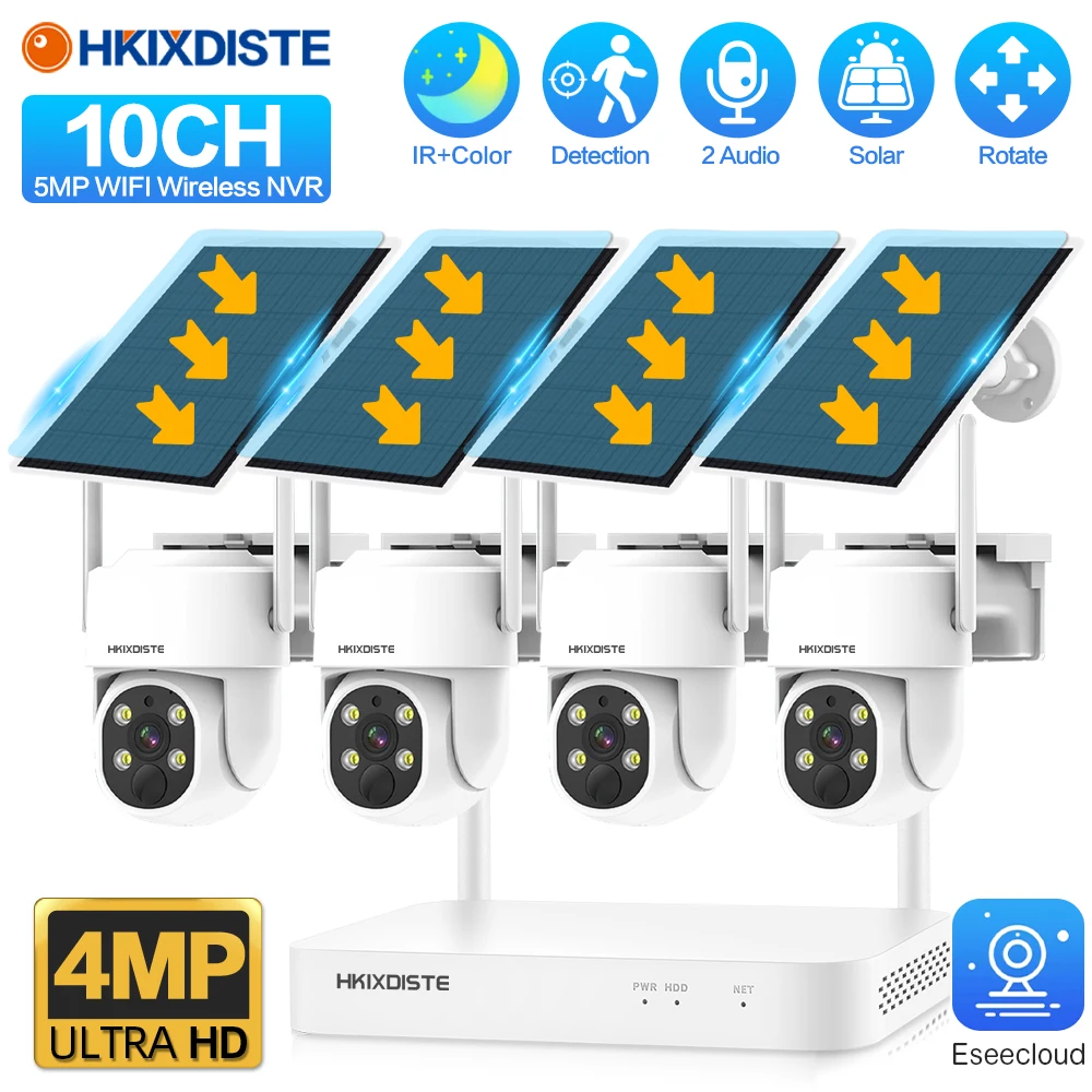 

4CH Wireless CCTV System 8CH WIFI NVR 4MP Solar IP Camera Battery WIFI Security System Video Solar Surveillance Camera 365 Days
