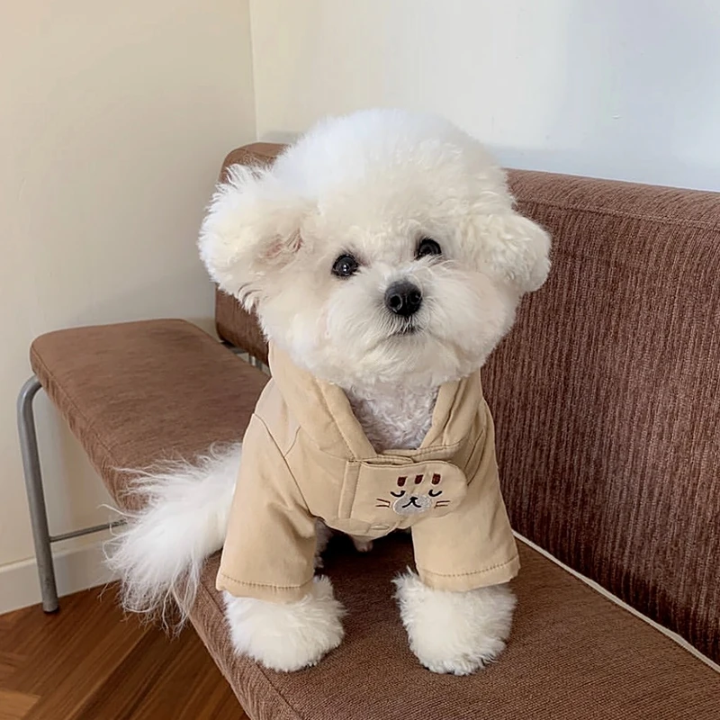 Autumn Warm Dog Clothes Pet Dog Solid Cotton Coat Winter Teddy Soft Open Button Clothes Outgoing Cold Jacket
