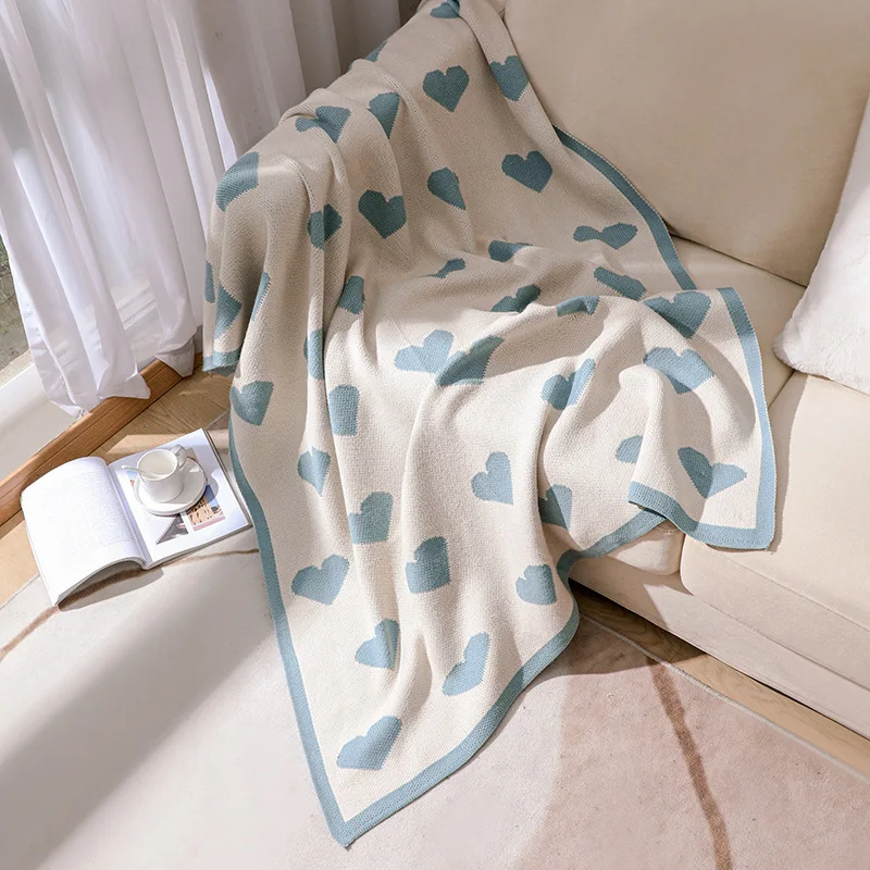 

New Cute Wind Japanese Knitted Blankets Sofa Cover Office Lunch Break Blanket Love Children's Room Blankets for Beds