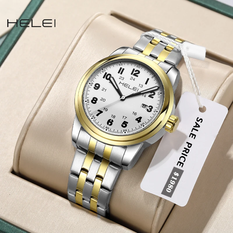 HELEI2024 Classic Men's Watch Digital Dial Fashion Quartz Wristwatch Waterproof Wristwatch High Quality Men's Watch Gift For Men