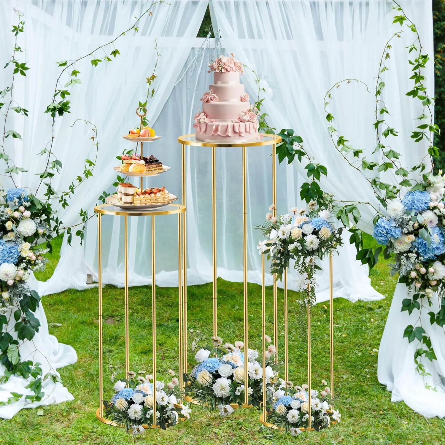 1 Set Supporto per fiori da matrimonio in oro Portafiori per strada di fiori in metallo per la decorazione di nozze Evento per feste Anniversario Altezza 40/60/80 cm  15