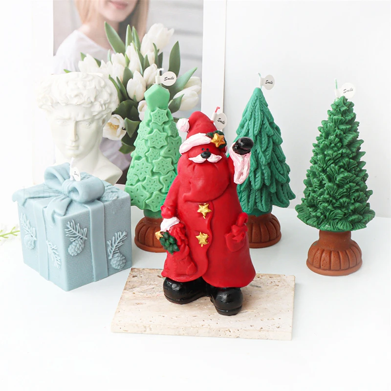 

3D Silicone Mold Candle Making Christmas Season Cedar Christmas Tree Santa Claus Gift Box Silicone Mould