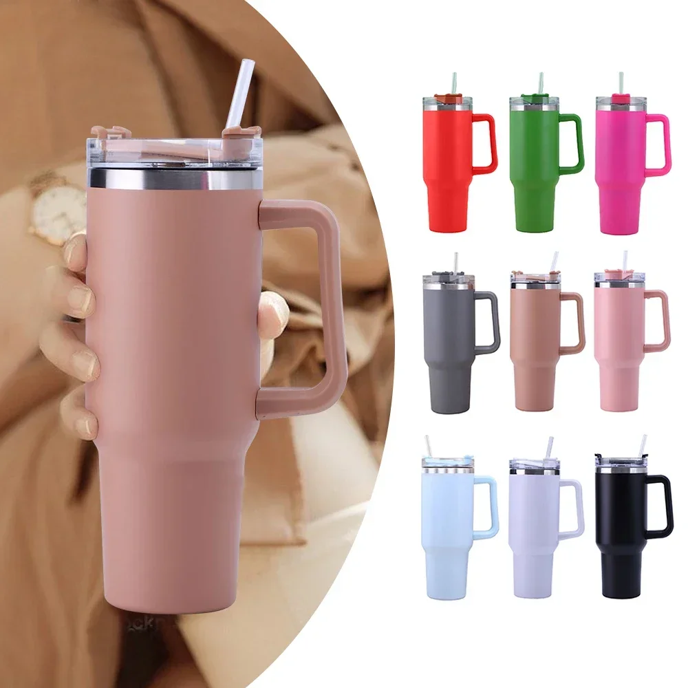 40OZ Straw Insulation Cup with Handle Portable Car Stainless Steel Coffee Water Bottle LargeCapacity Travel BPA Free Thermal Mug - Image 2