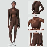 3Pcs Fitness Yoga Set Women Solid Color Gym Running Suit Breathable Quick Dry Sportswear Female Tennis Skirt Workout Clothes - Image 6