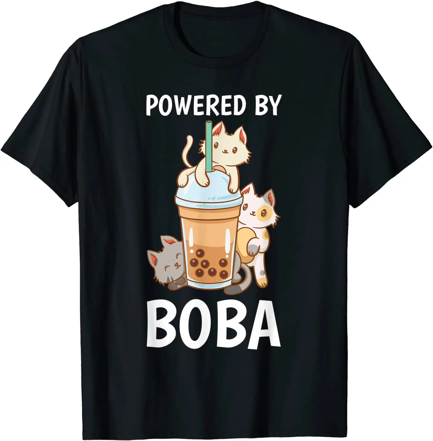 Alimentato Da Boba Bubble Milk Tea Tapioca Pearls Cat Lover T-Shirt
