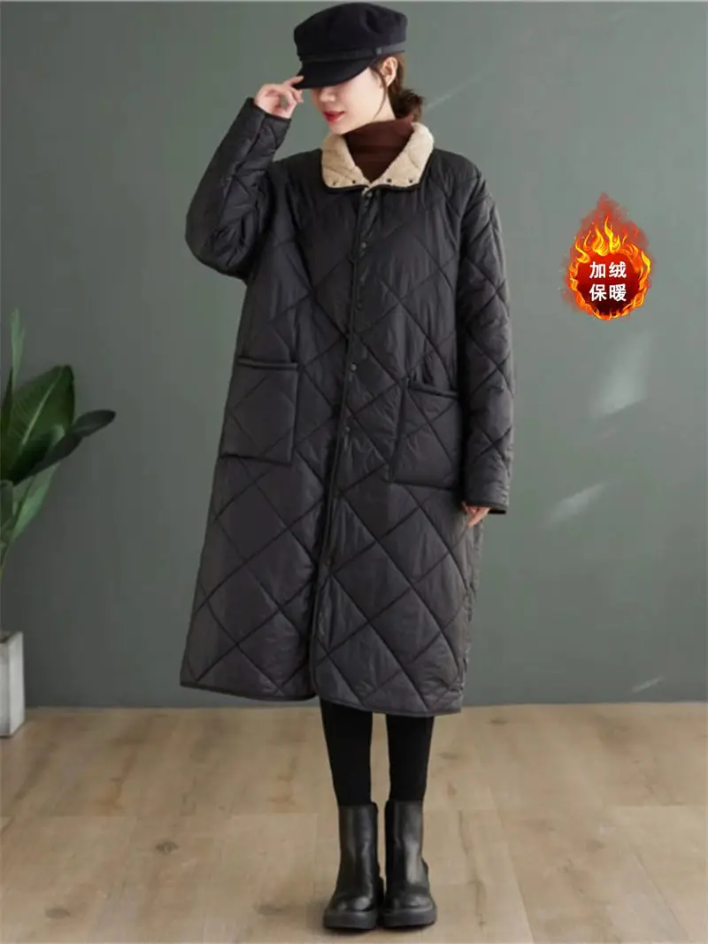 

Зимняя модная плюшевая хлопковая куртка большого размера Женская одежда средней длины с воротником-стойкой универсальное теплое пальто трендовая парка Z4182