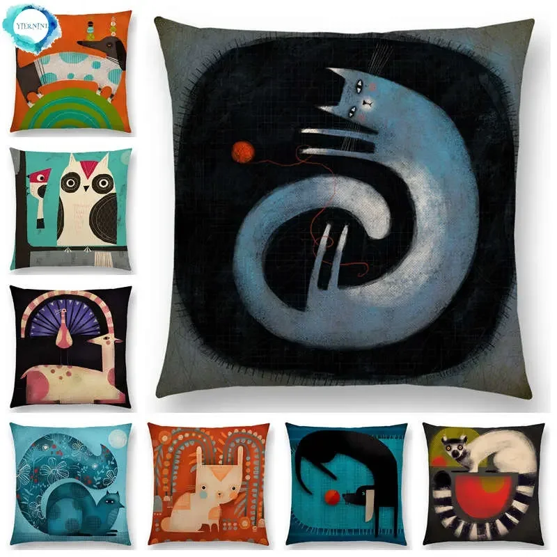 

Abstract Fantasy Animals Painting Sofa Throw Pillow Case Dachshund Owl Cat Dog Squirrel Rabbit Fox Camel Elephant Cushion Cover