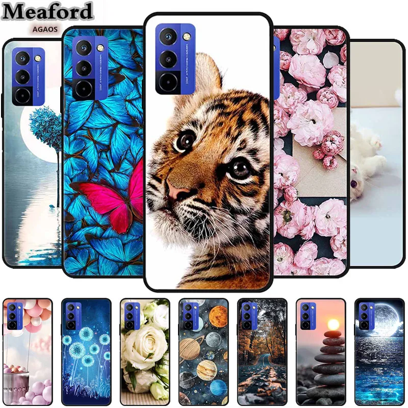 Flower Pattern TPU Soft Silicone Phone Case - Butterfly & Planet Design