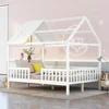 Full House Beds with Rails Wood Montessori Bed Frame Kids White Cabin Bed for Children Boys Girls Teens, Full Size 2