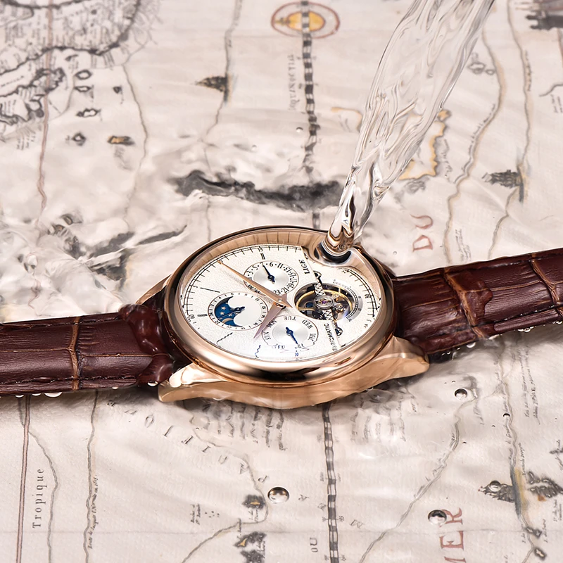 LIGE Tourbillon Watch Men Fashion Business Men Watch Brown Leather Sport Waterproof Automatic Mechanical Wrist Watches For Men