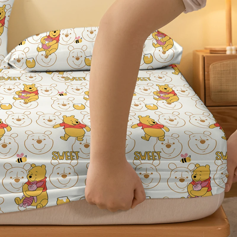 1 cartoon cute Winnie Piggy Pijie pattern digital printed frosted Fitted Sheett,bedroom printed bed cover,bedding(No pillowcase) 4