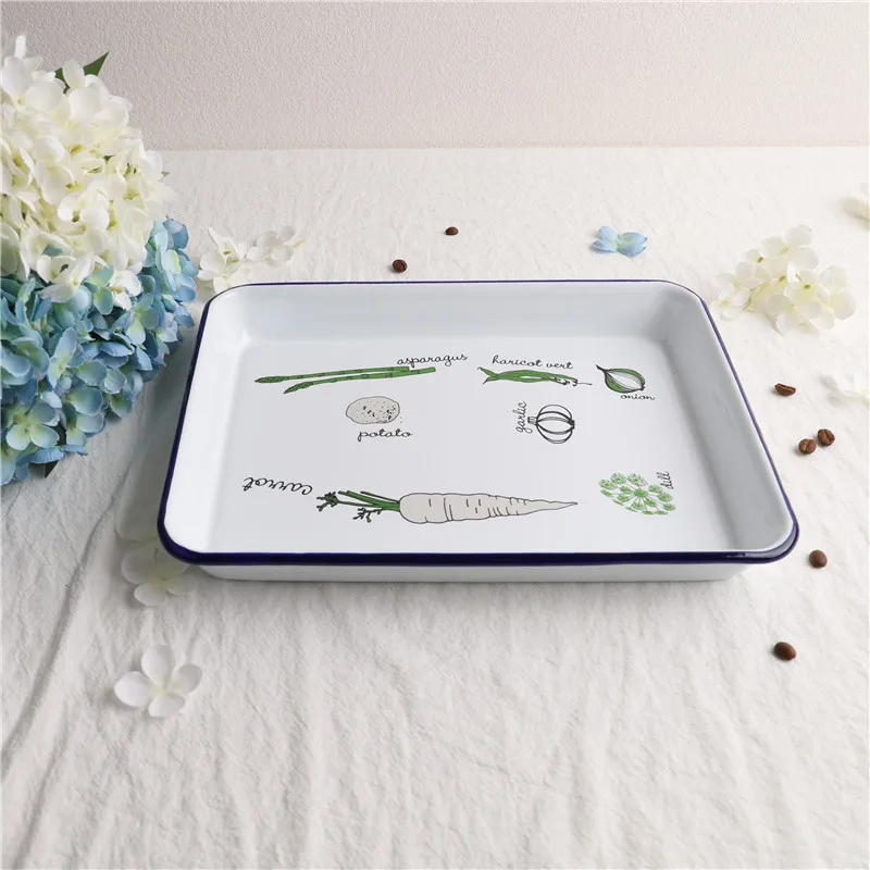 

Fruits Motif Rectangle Enamel Trays to Serve Food